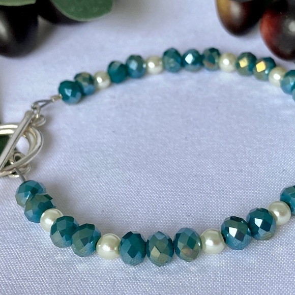 STERLING silver & glass bead bracelet 8” - Picture 4 of 9